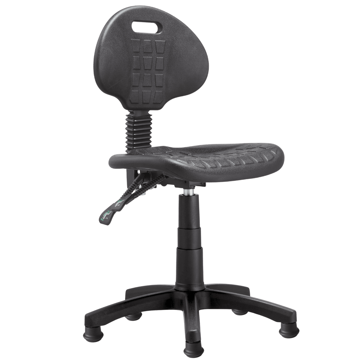 Silla Industrial S-Trial Baja, con regatones, vista de tres cuartos