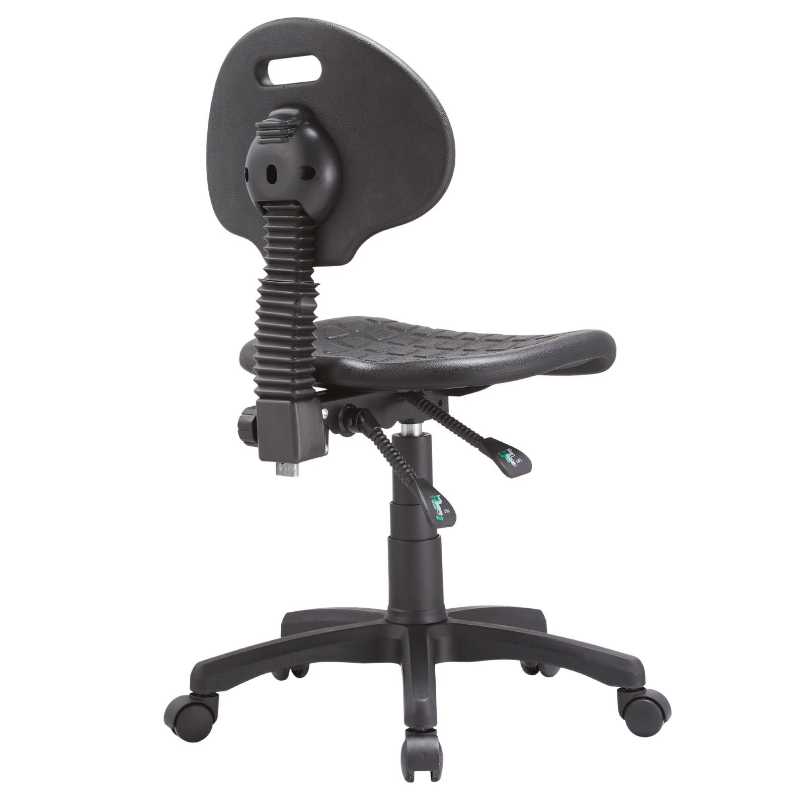 Silla Industrial S-Trial Baja, con rodajas, vista posterior