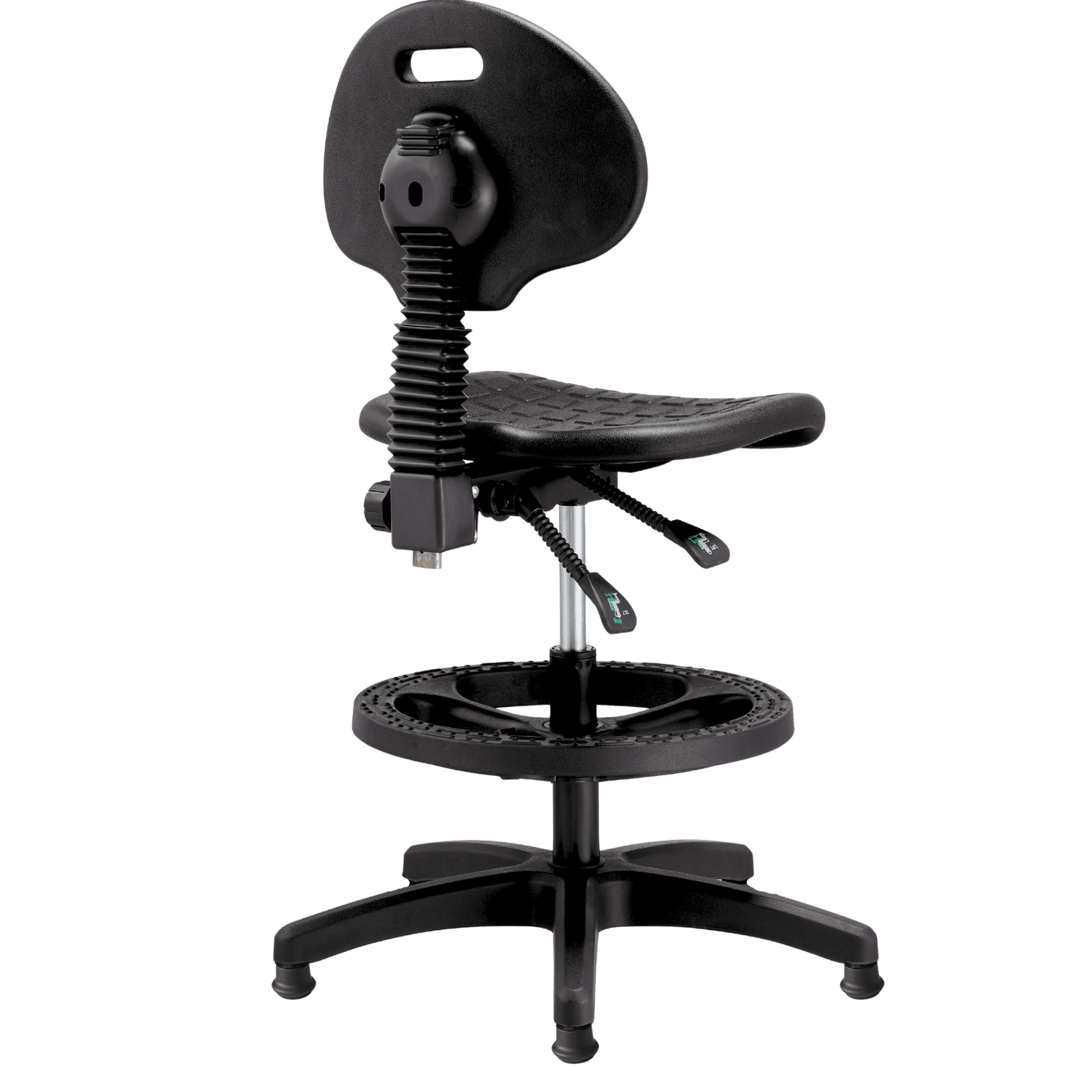 Silla Industrial S-Trial Cajera N, aro negro y regatones, vista posterior