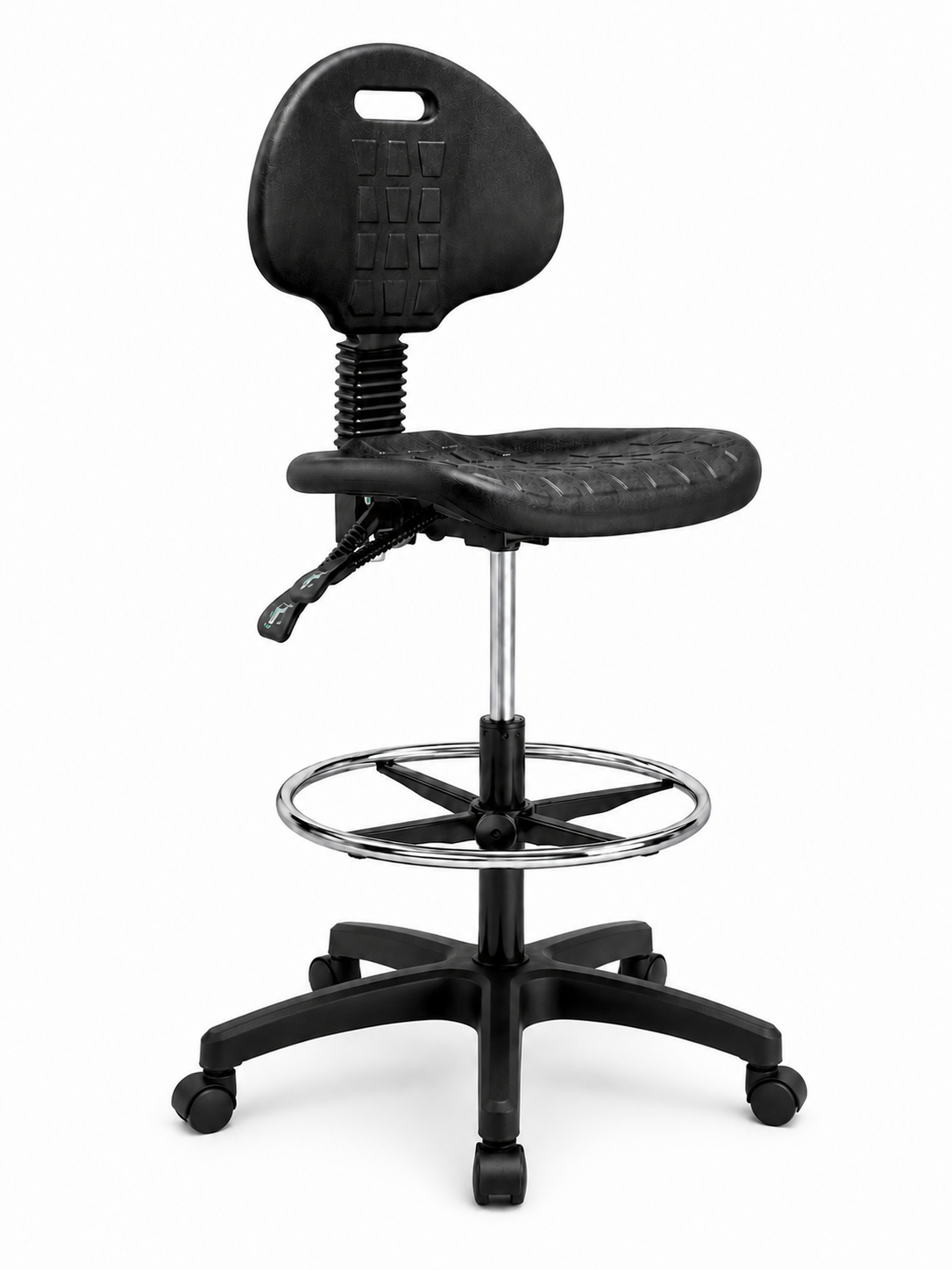Silla Industrial S-Trial Cajera C, aro cromado, base negra y rodajas