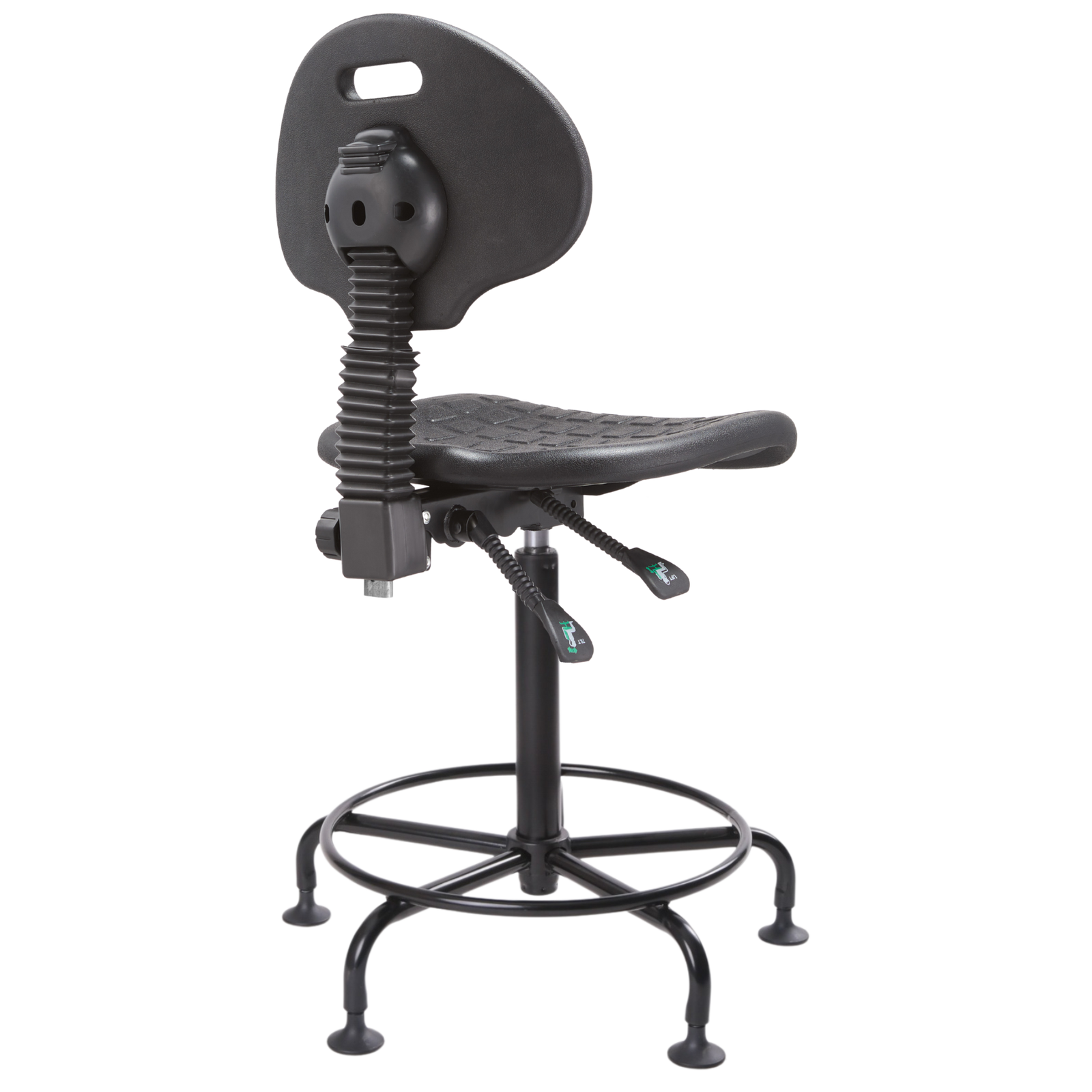 Silla Industrial S-Trial Cajera 2, base metálica con aro integrado y regatones, vista posterior