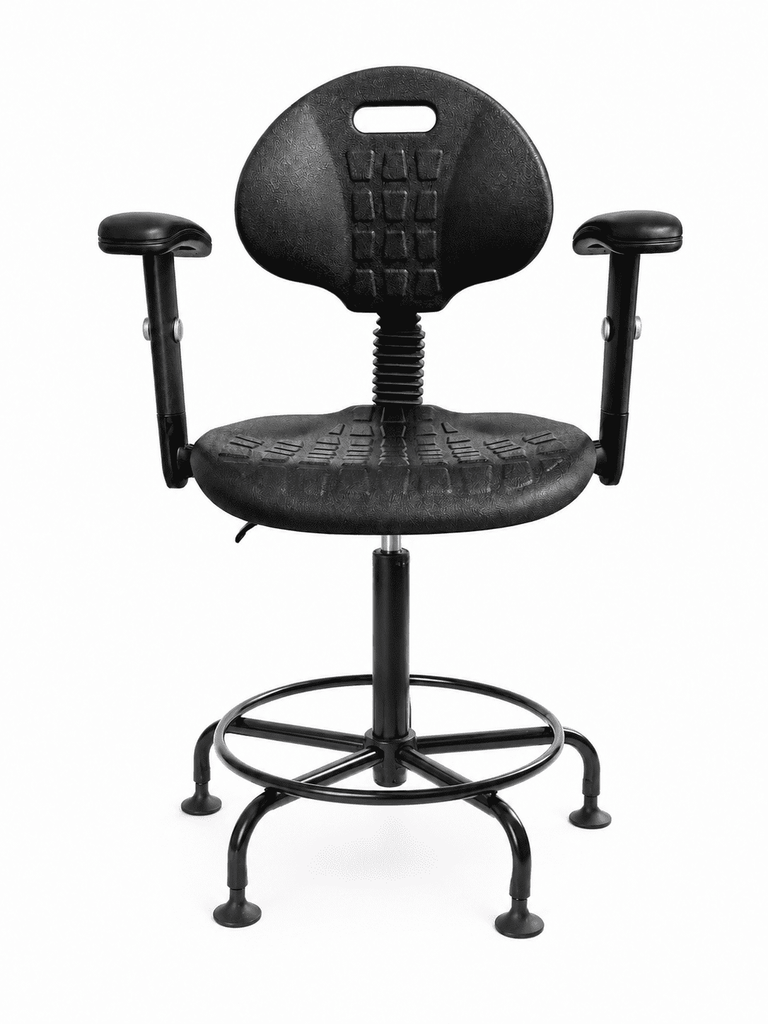 Silla Industrial S-Trial Cajera 2 con Brazos, imagen de referencia con base metálica, aro integrado y regatones, vista frontal