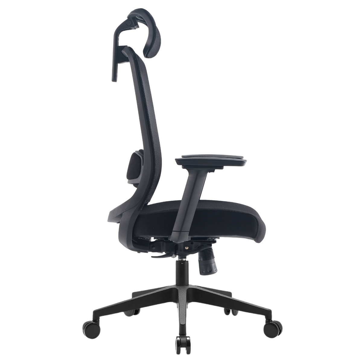 Silla ejecutiva Bolt Alta OffiMobile negra con base de nylon negra, vista lateral