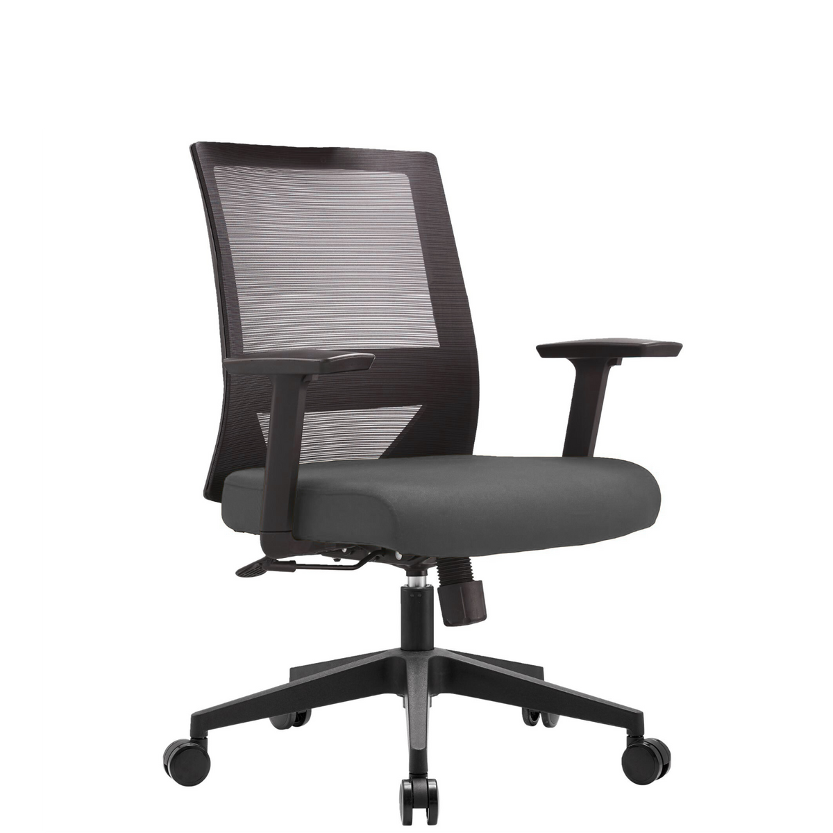 Silla Duna Baja OffiMobile, asiento gris, base negra, vista perspectiva.