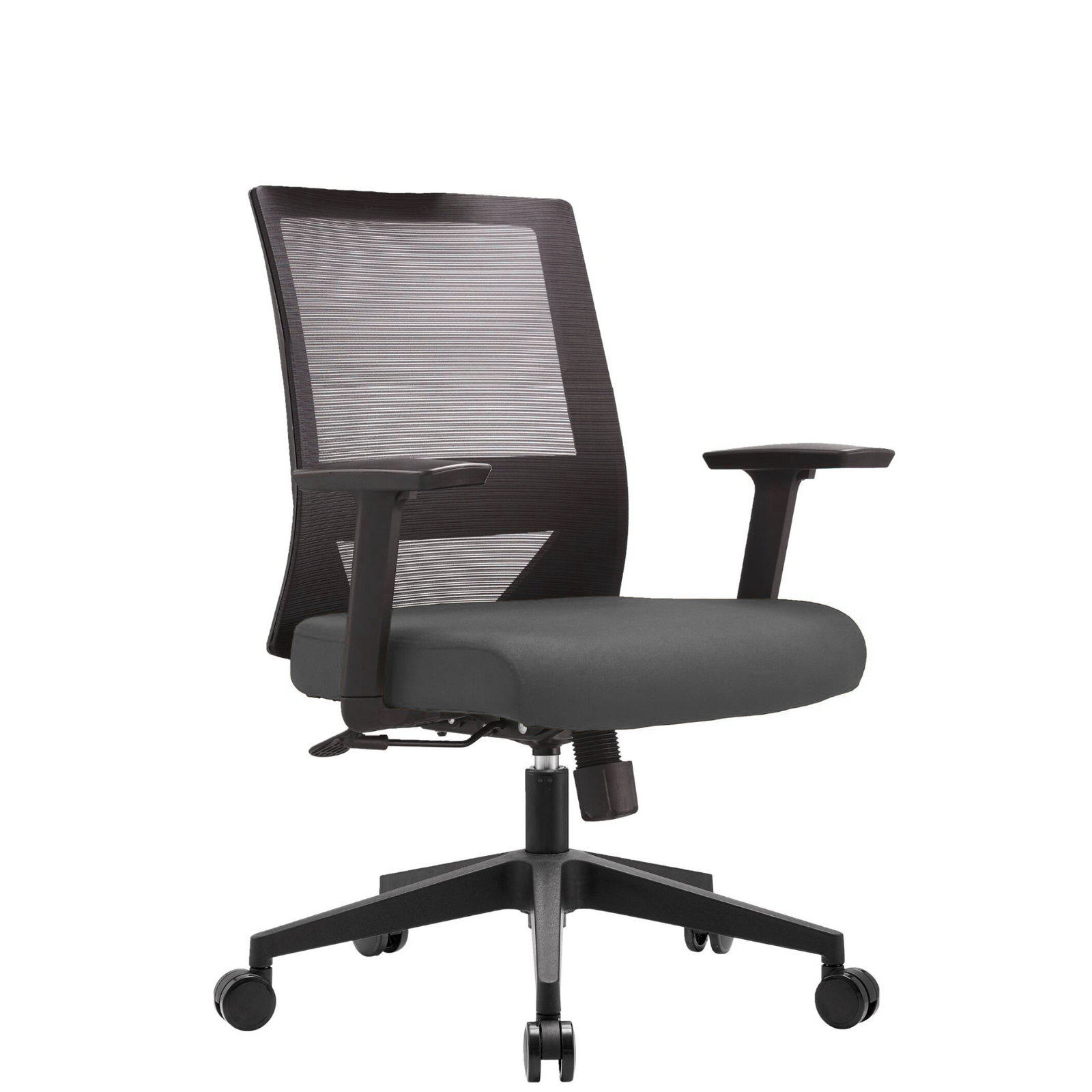 Silla Duna Baja OffiMobile, asiento gris, base negra, vista perspectiva.