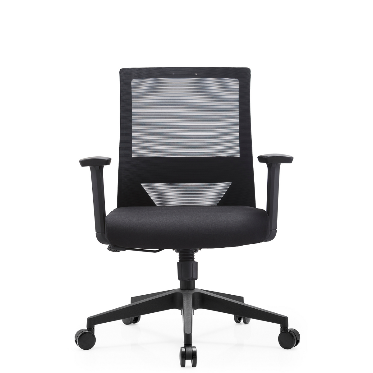 Silla Duna Baja OffiMobile, asiento negro, base negra, vista frontal.