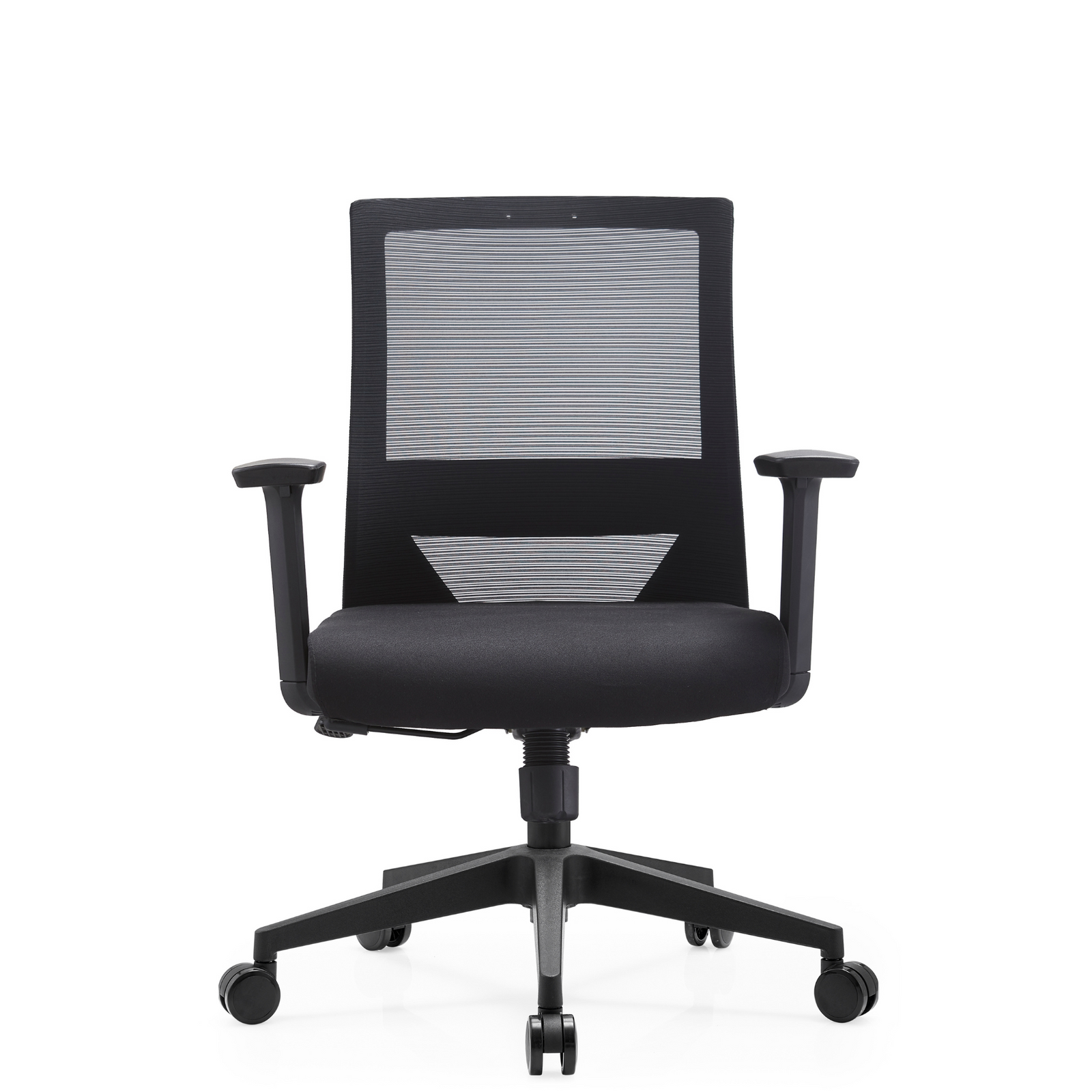 Silla Duna Baja OffiMobile, asiento negro, base negra, vista frontal.