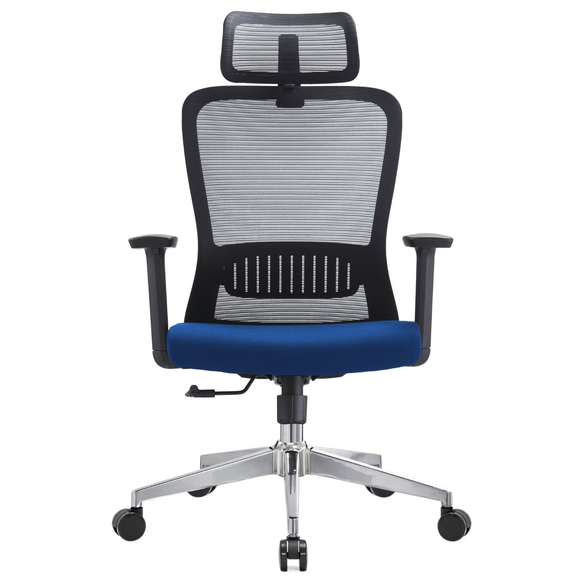 Silla Fent Alta OffiMobile — asiento azul, base cromada, vista frontal.