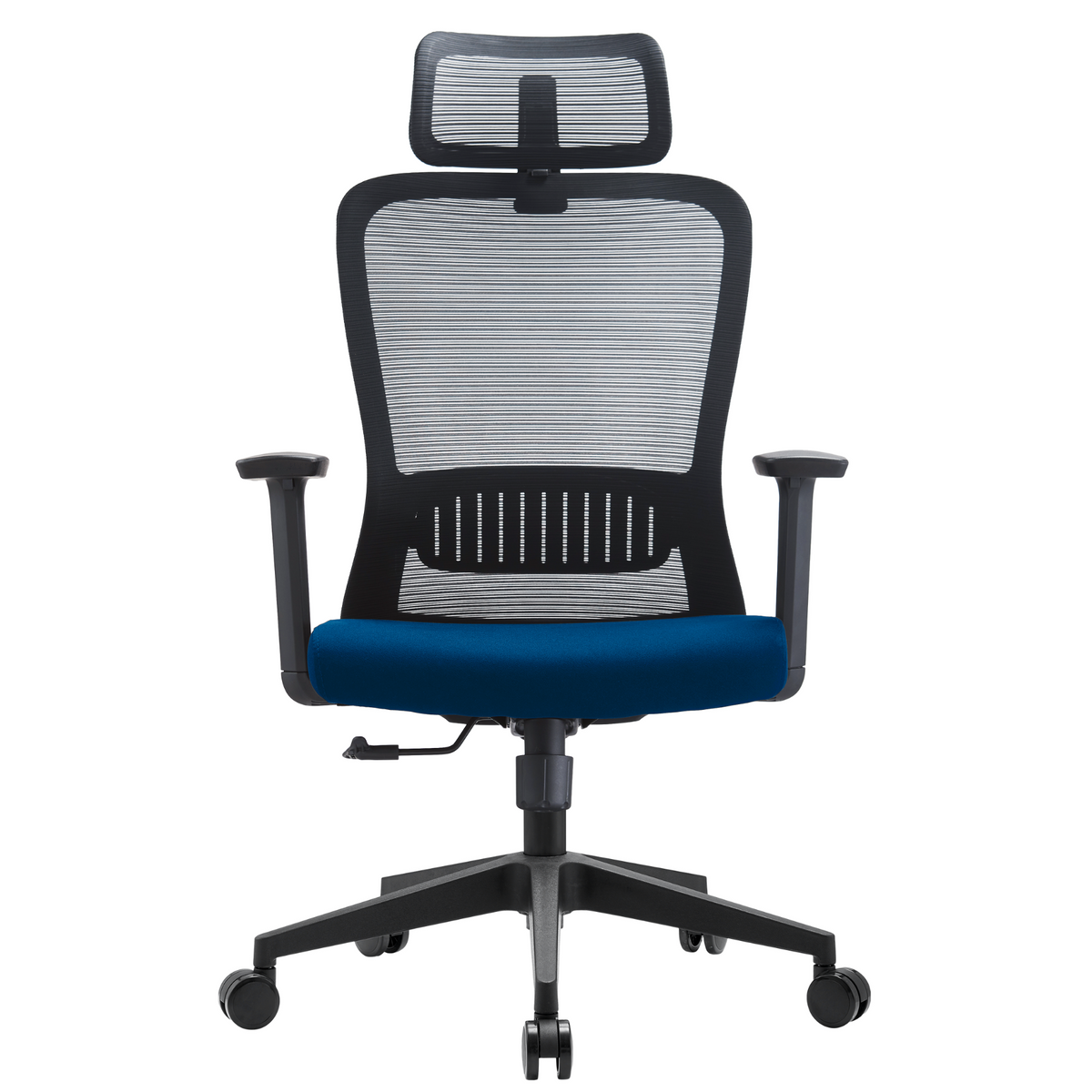 Silla Fent Alta OffiMobile — asiento azul, base negra, vista frontal.
