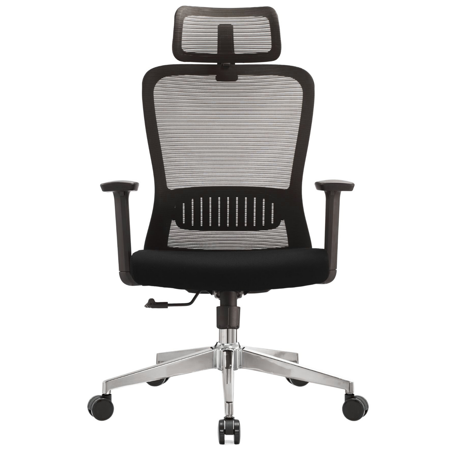 Silla Fent Alta OffiMobile — asiento negro, base cromada, vista frontal.