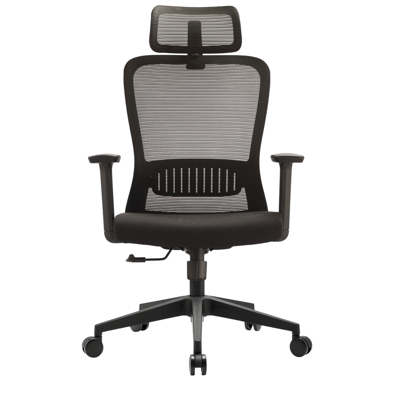 Silla Fent Alta OffiMobile — asiento negro, base negra, vista frontal.