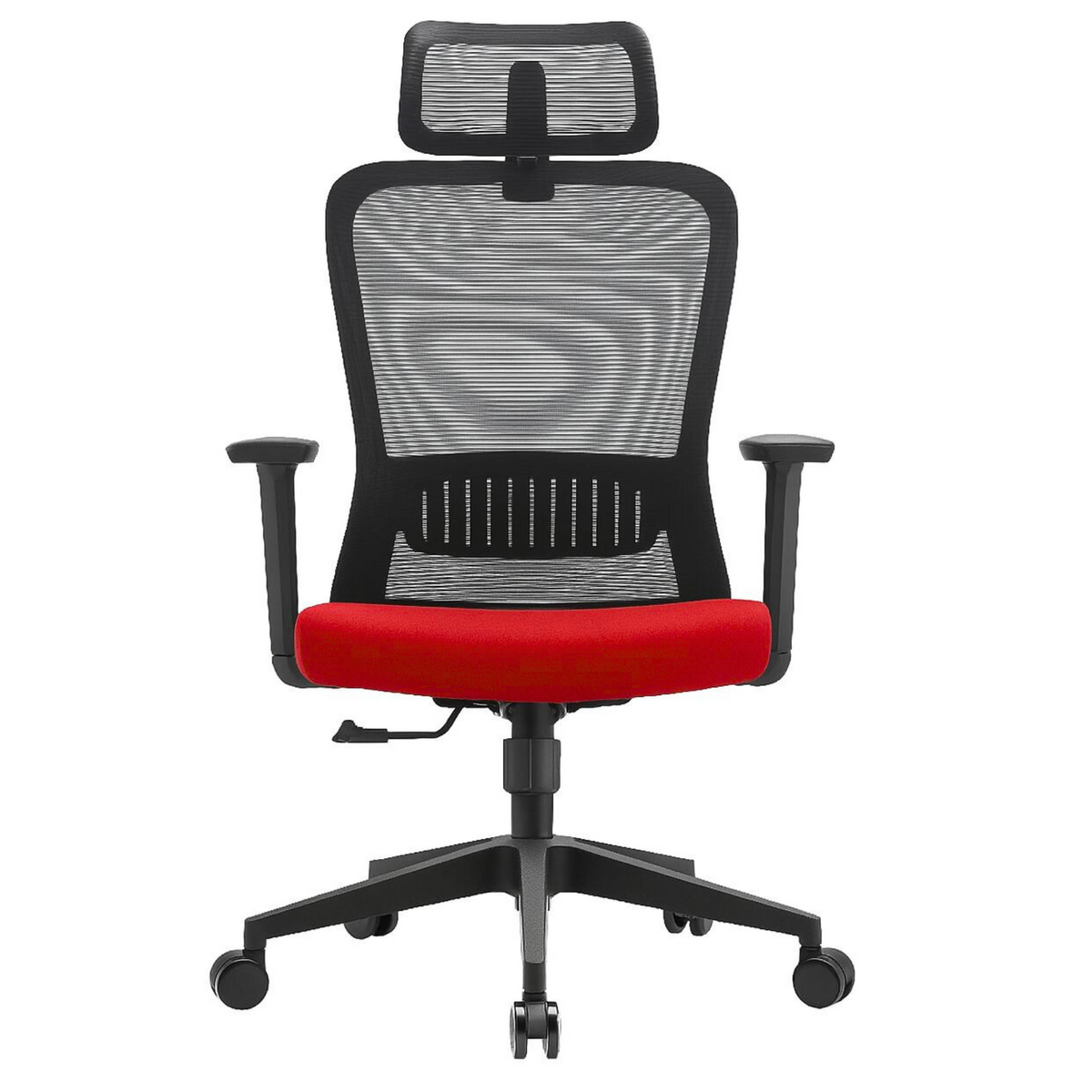 Silla Fent Alta OffiMobile — asiento rojo, base negra, vista frontal.