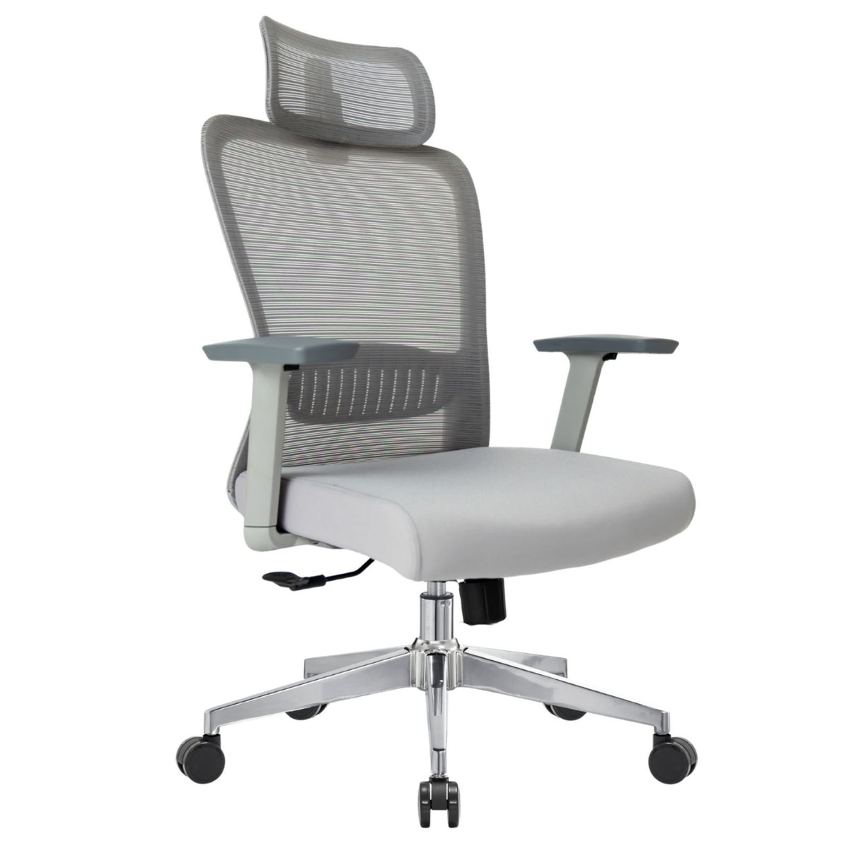Silla Fent Gris Alta, tapiz gris, base cromada | OffiMobile