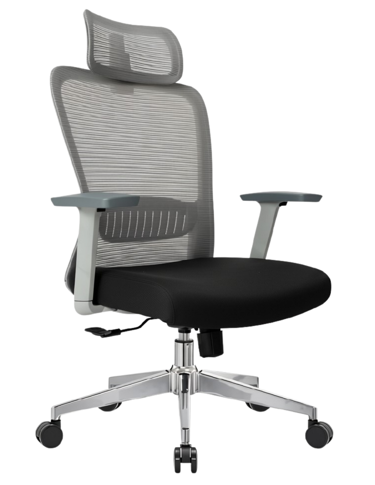 Silla Fent Gris Alta, tapiz negro, base cromada | OffiMobile