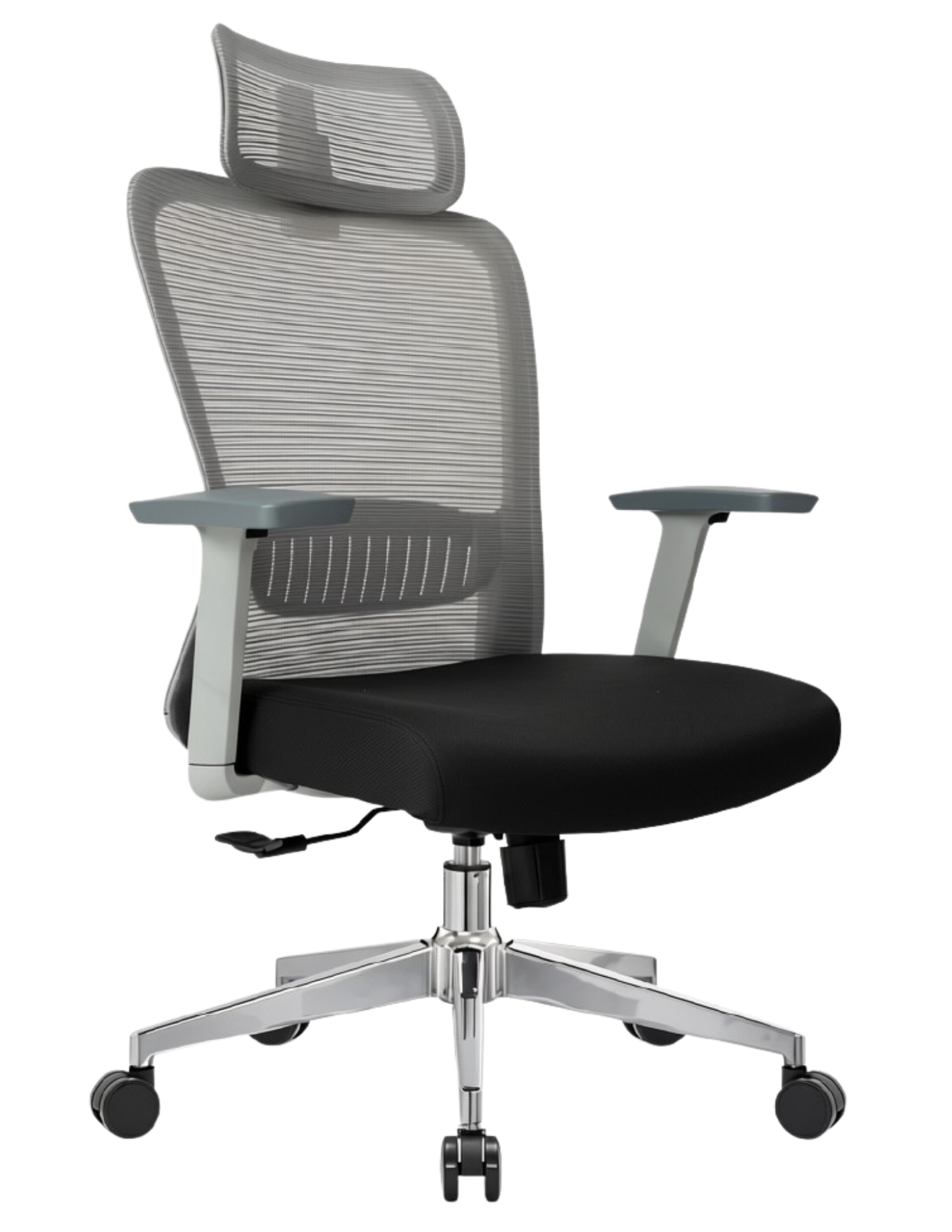 Silla Fent Gris Alta, tapiz negro, base cromada | OffiMobile