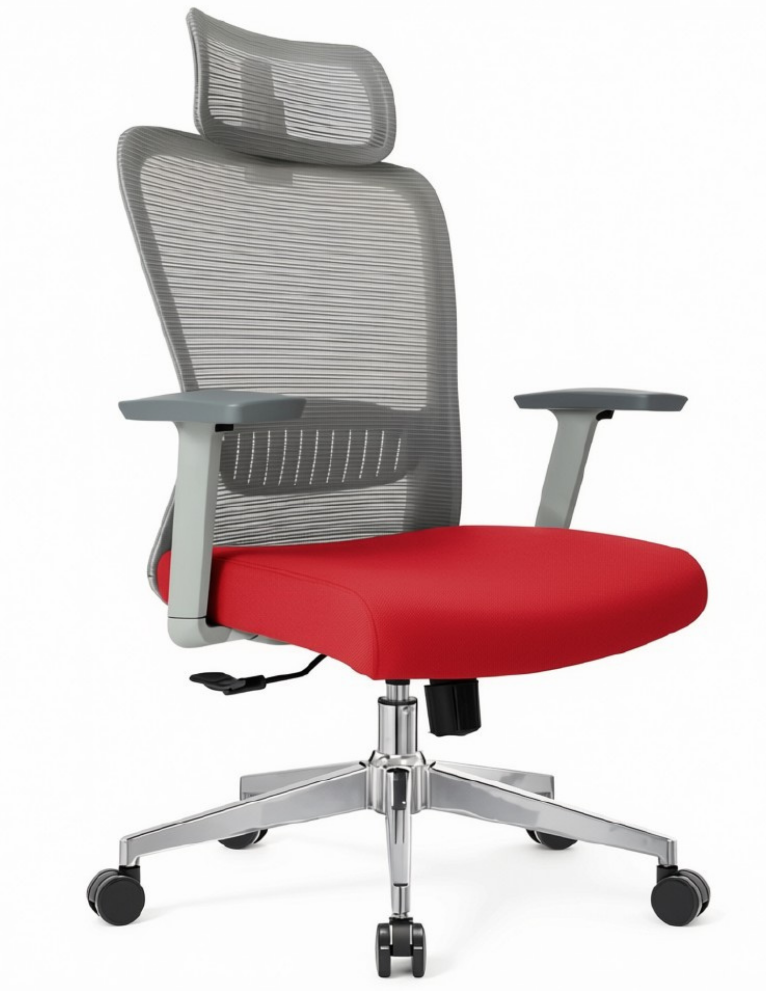 Silla Fent Gris Alta, tapiz rojo, base cromada | OffiMobile