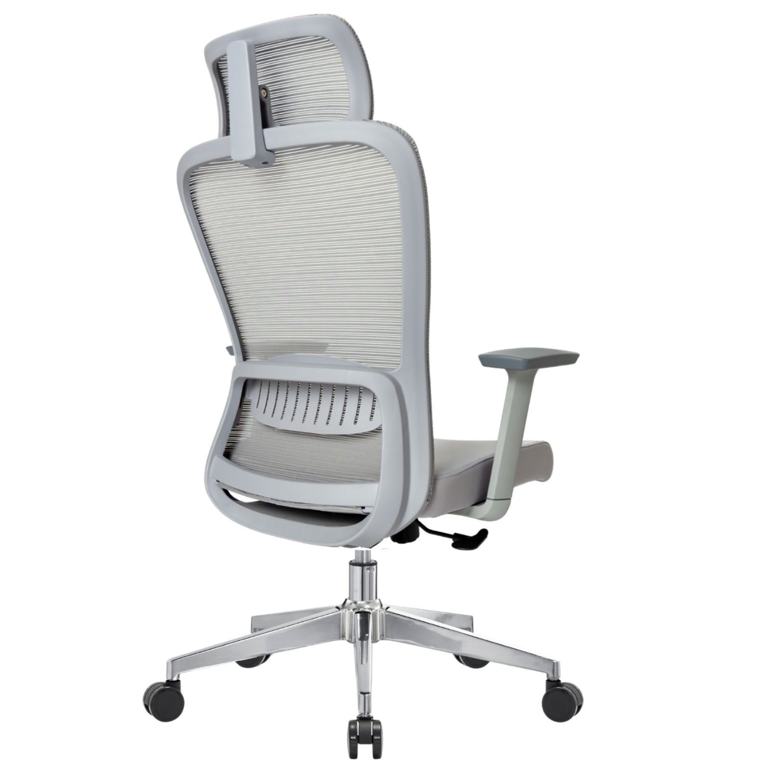 Silla Fent Gris Alta, vista posterior, base cromada | OffiMobile