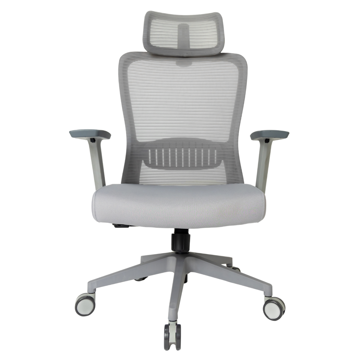 Silla Fent Gris Alta, tapiz gris, vista frontal con base gris