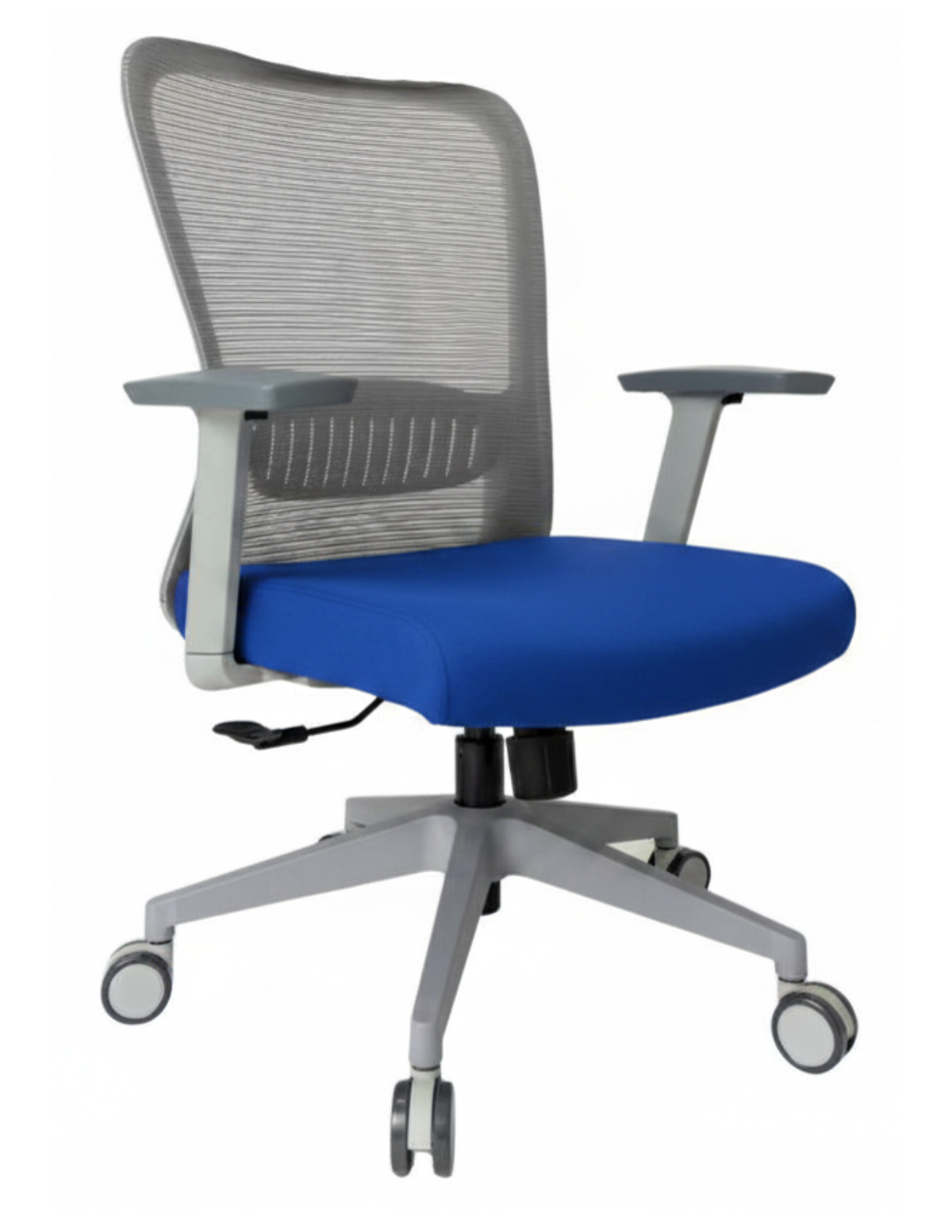 Silla Fent Gris Baja, tapiz azul, base gris
