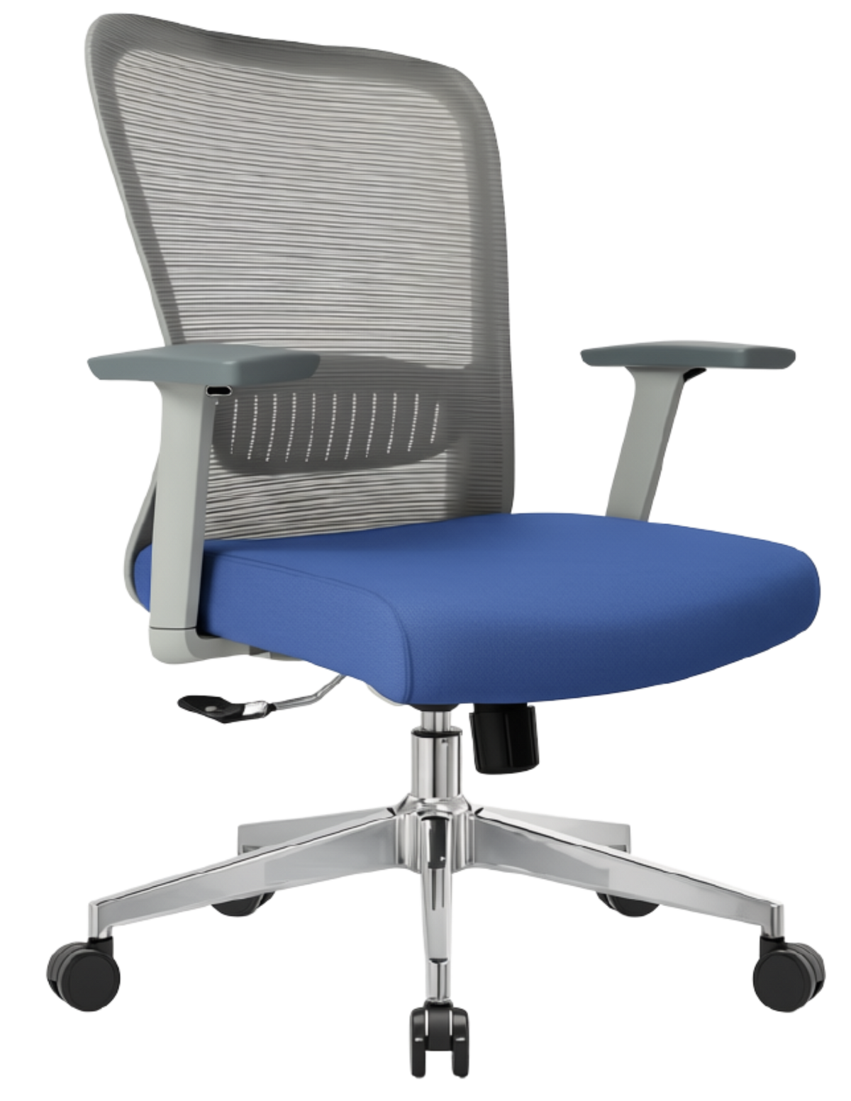 Silla Fent Gris Baja, tapiz azul, base cromada
