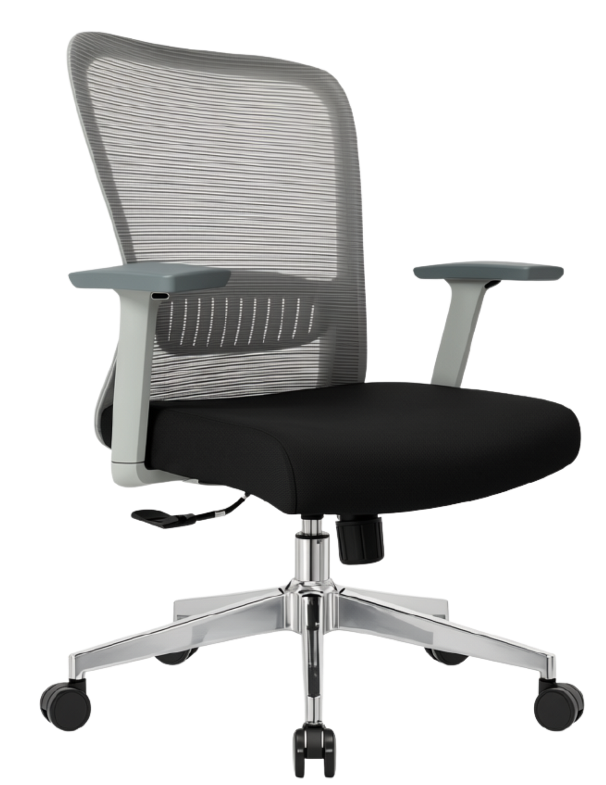 Silla Fent Gris Baja, tapiz negro, base cromada