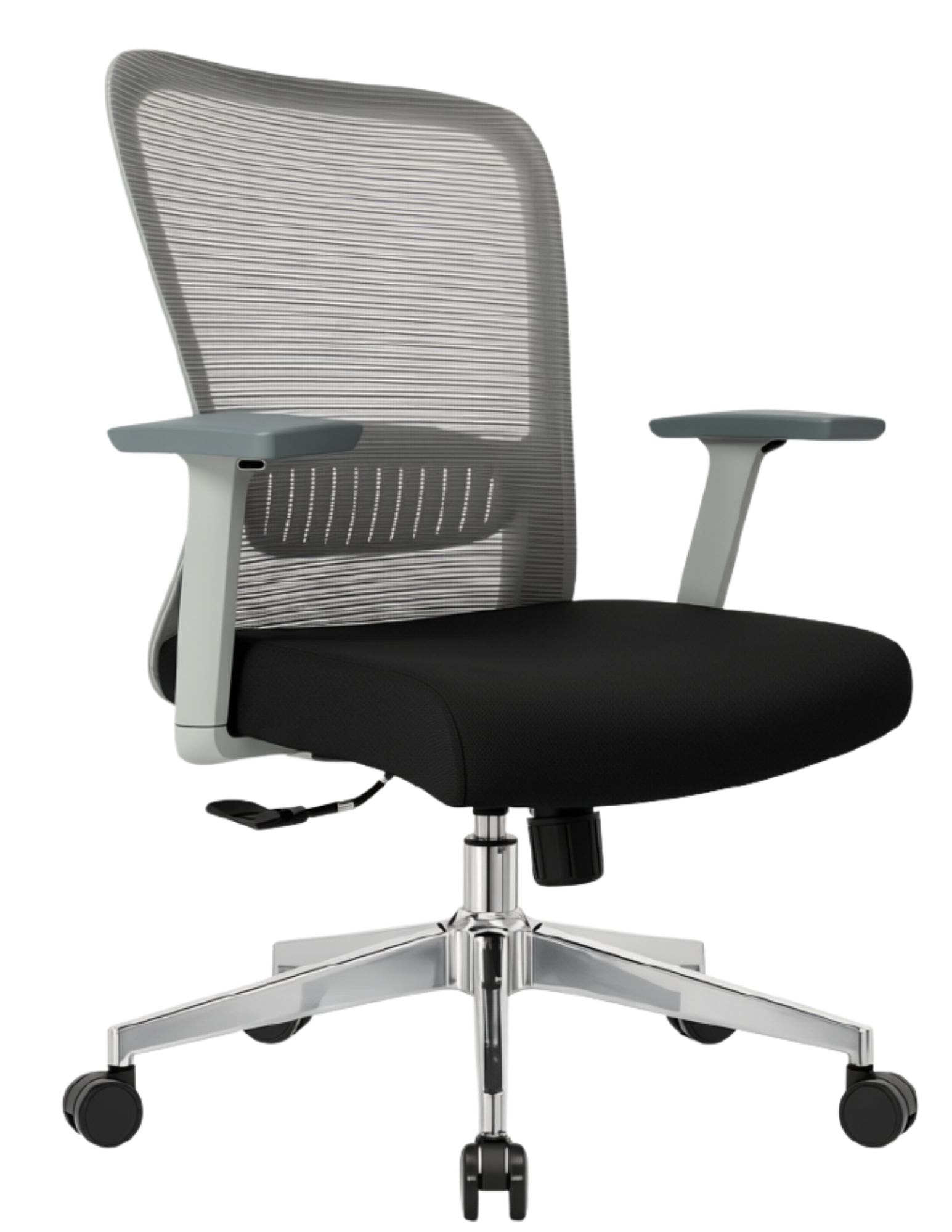 Silla Fent Gris Baja, tapiz negro, base cromada