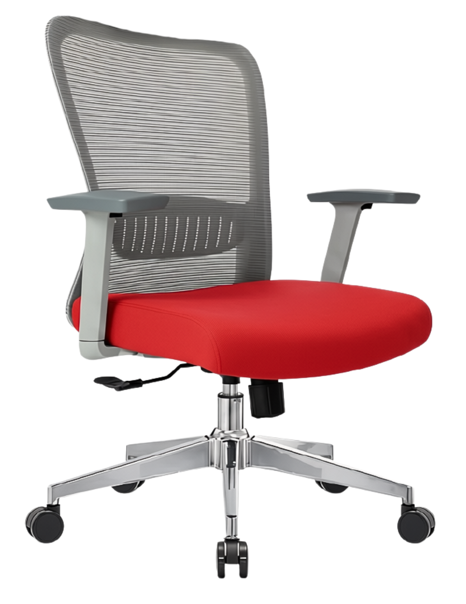 Silla Fent Gris Baja, tapiz rojo, base cromada