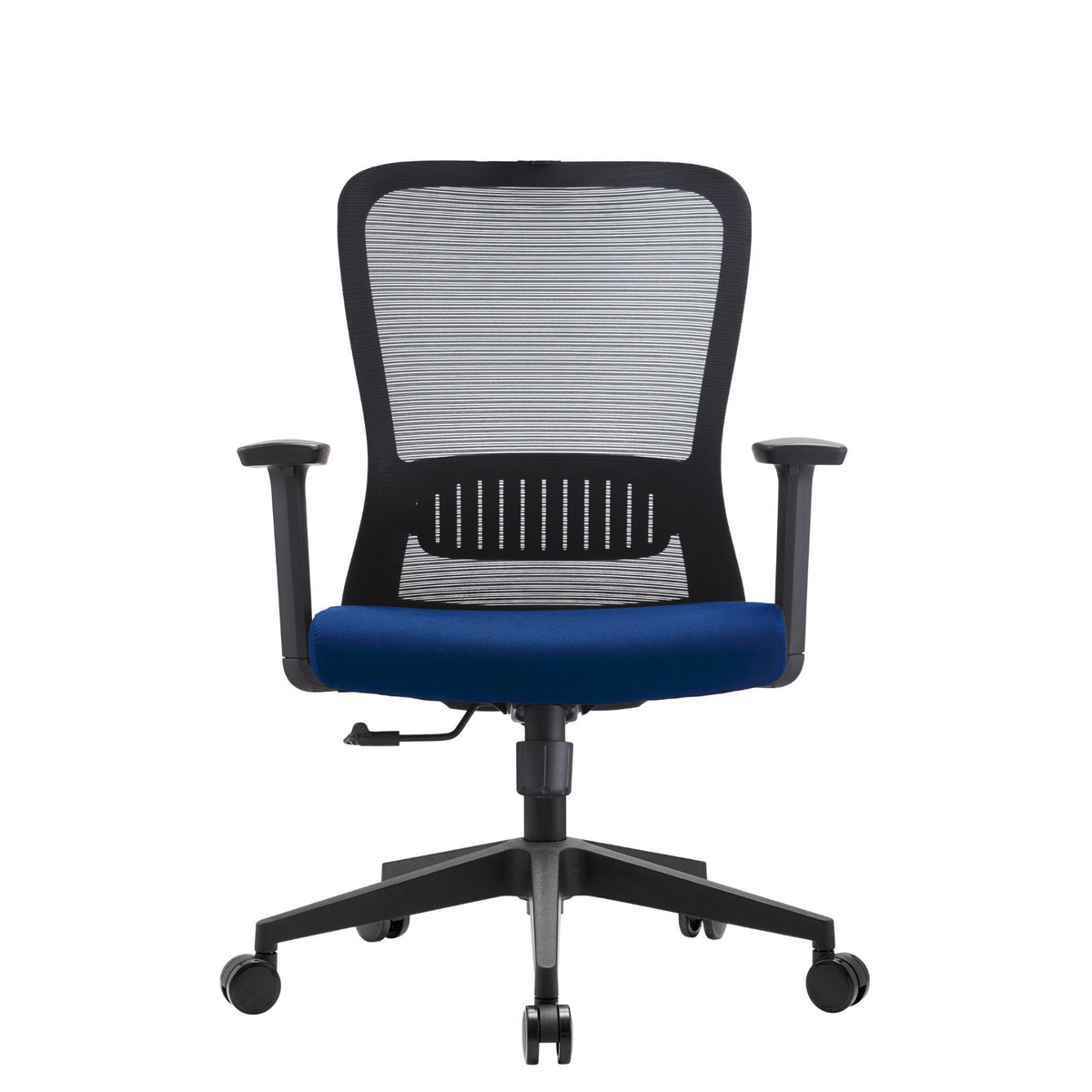 Silla Fent RB OffiMobile, asiento azul y base negra, vista frontal