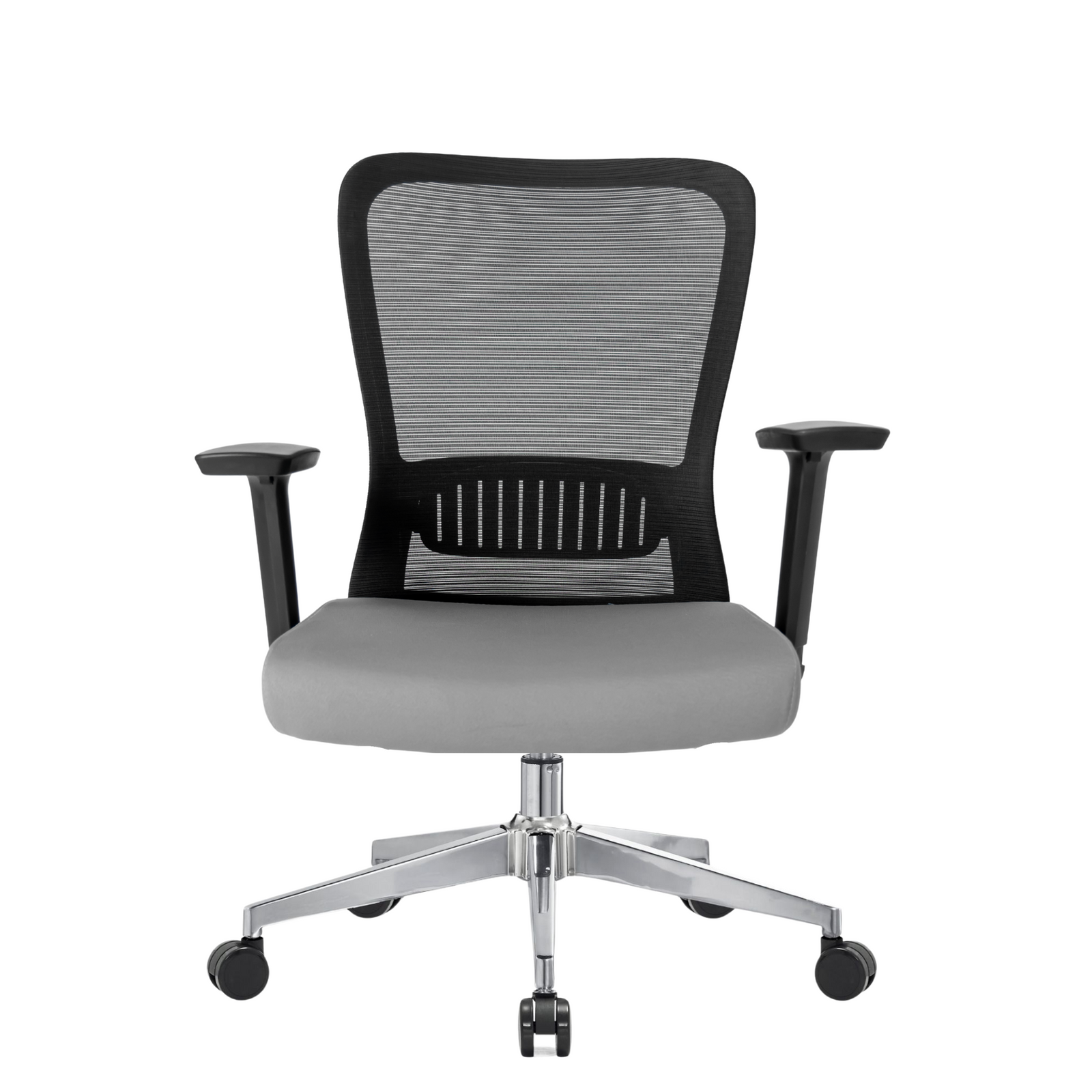 Silla Fent RB OffiMobile, asiento gris y base cromada, vista frontal