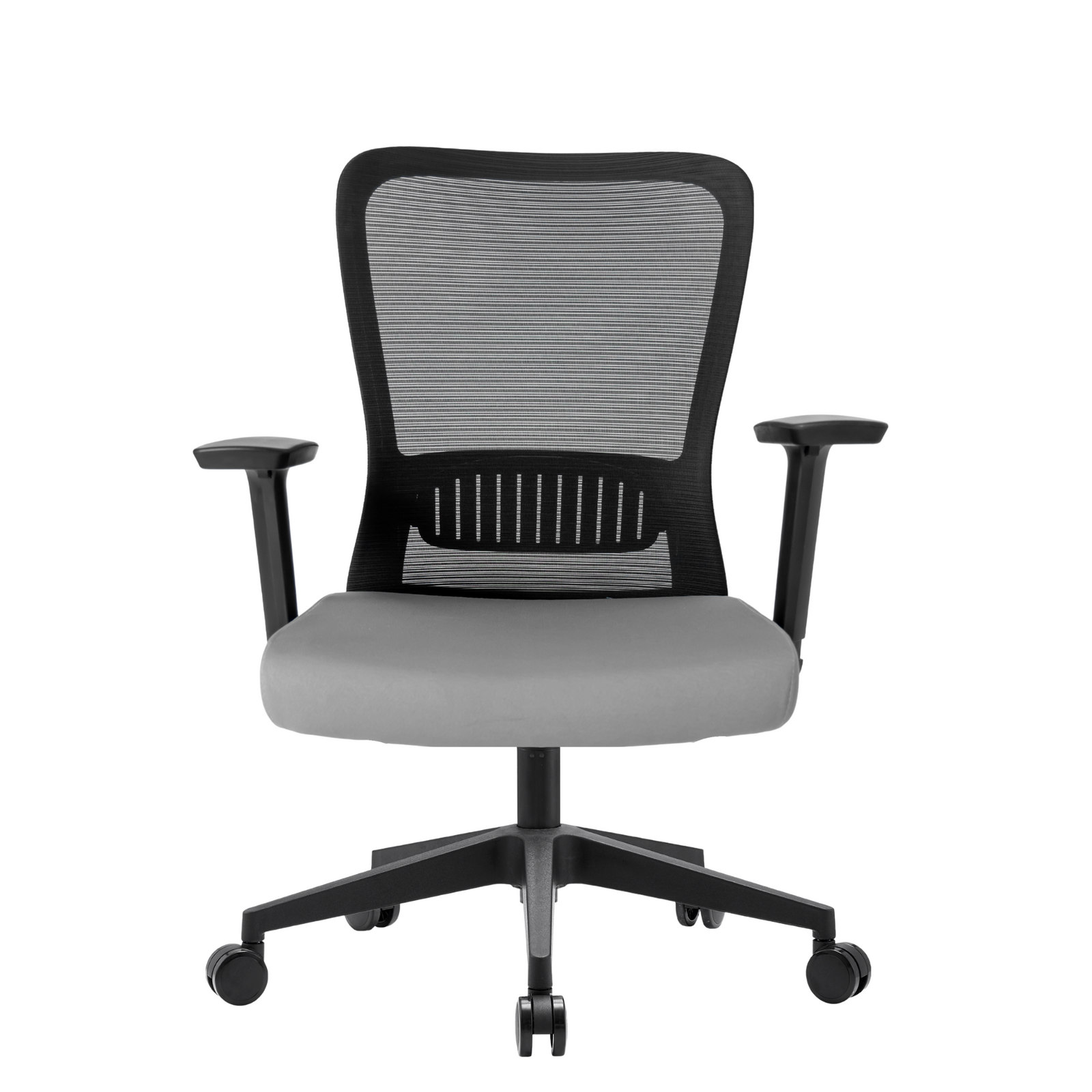 Silla Fent RB OffiMobile, asiento gris y base negra, vista frontal