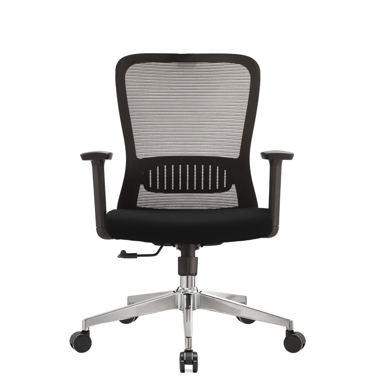 Silla Fent RB OffiMobile, asiento negro y base cromada, vista frontal