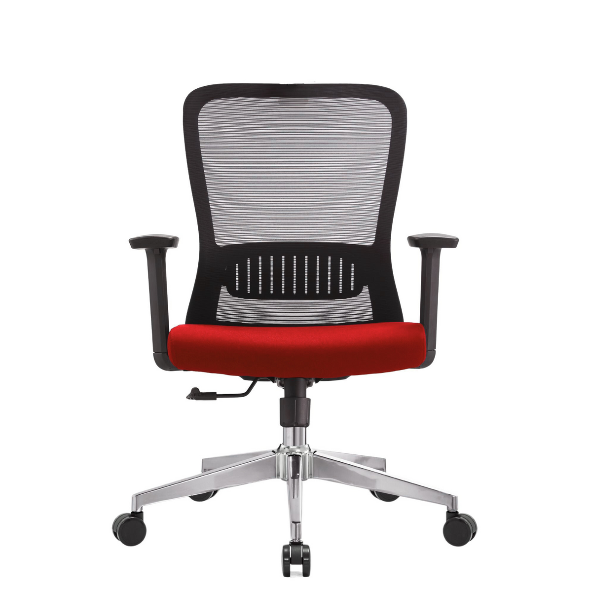 Silla Fent RB OffiMobile, asiento rojo y base cromada, vista frontal