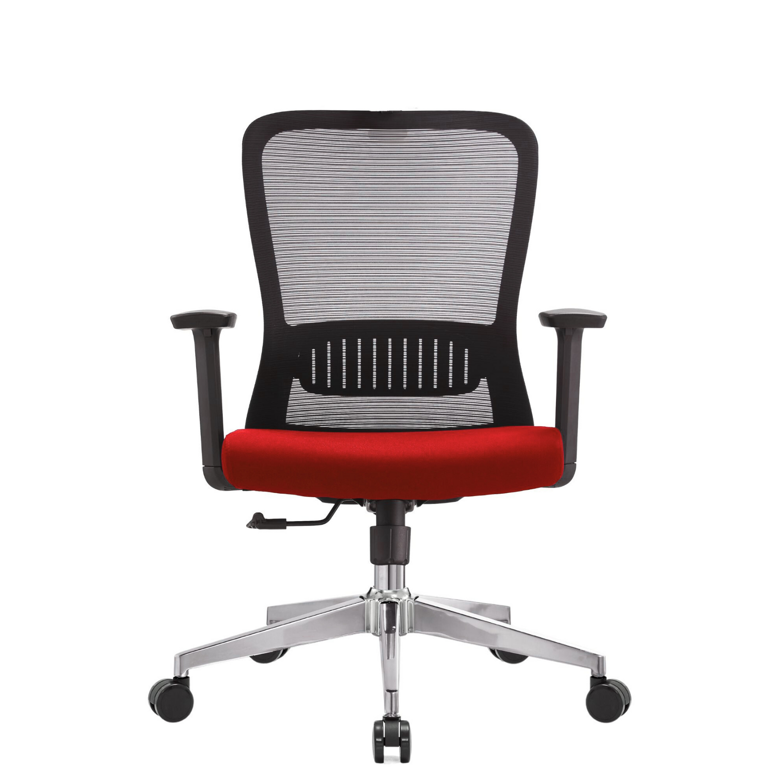 Silla Fent RB OffiMobile, asiento rojo y base cromada, vista frontal