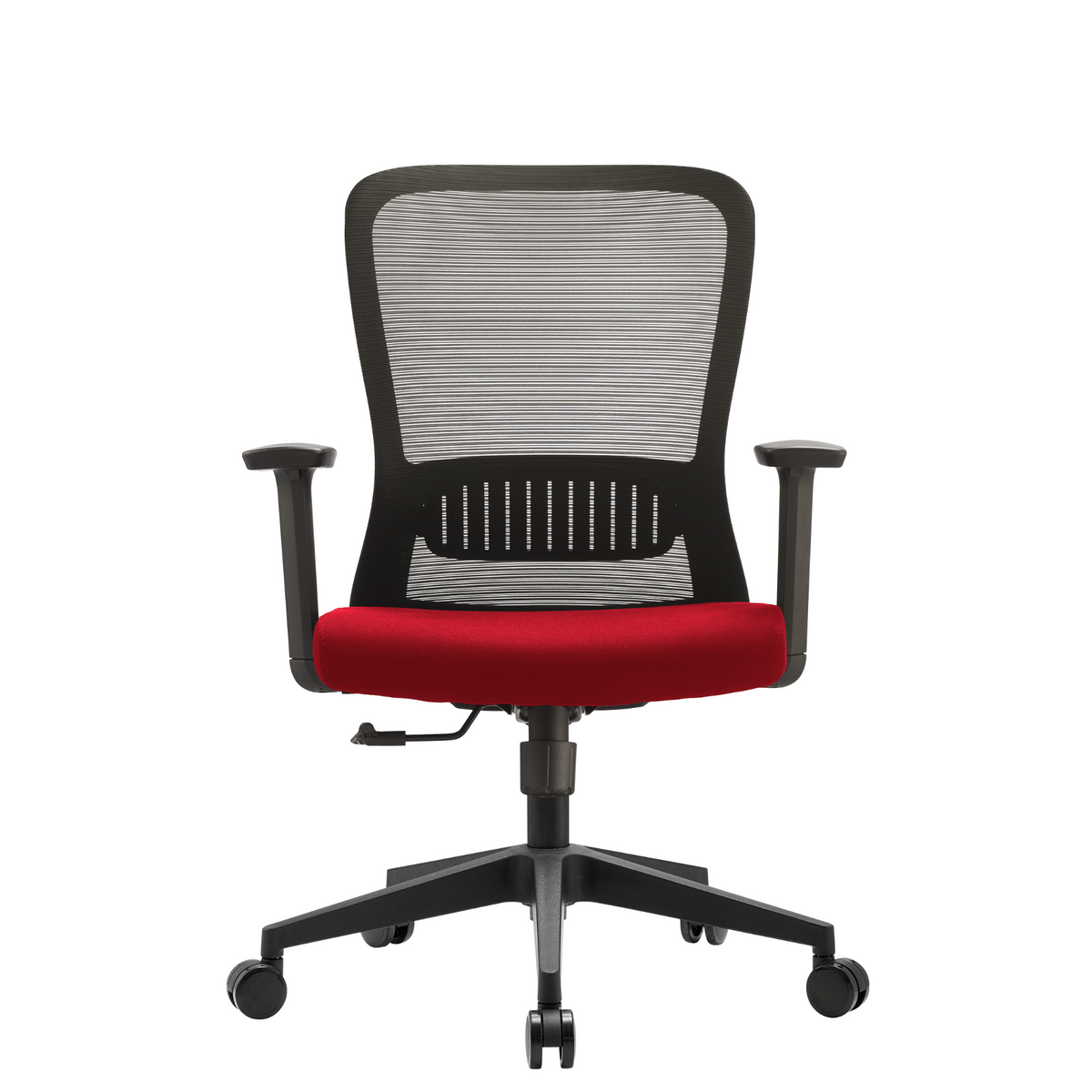 Silla Fent RB OffiMobile, asiento rojo y base negra, vista frontal