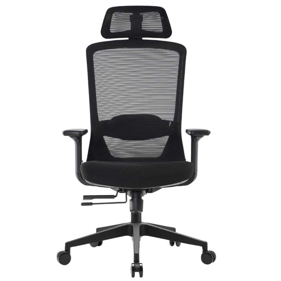 Silla Ejecutiva Kaze Negra Alta OffiMobile, base negra, vista frontal.