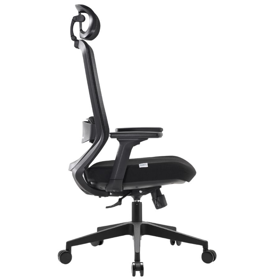 Silla Ejecutiva Kaze Negra Alta OffiMobile, base negra, vista lateral.