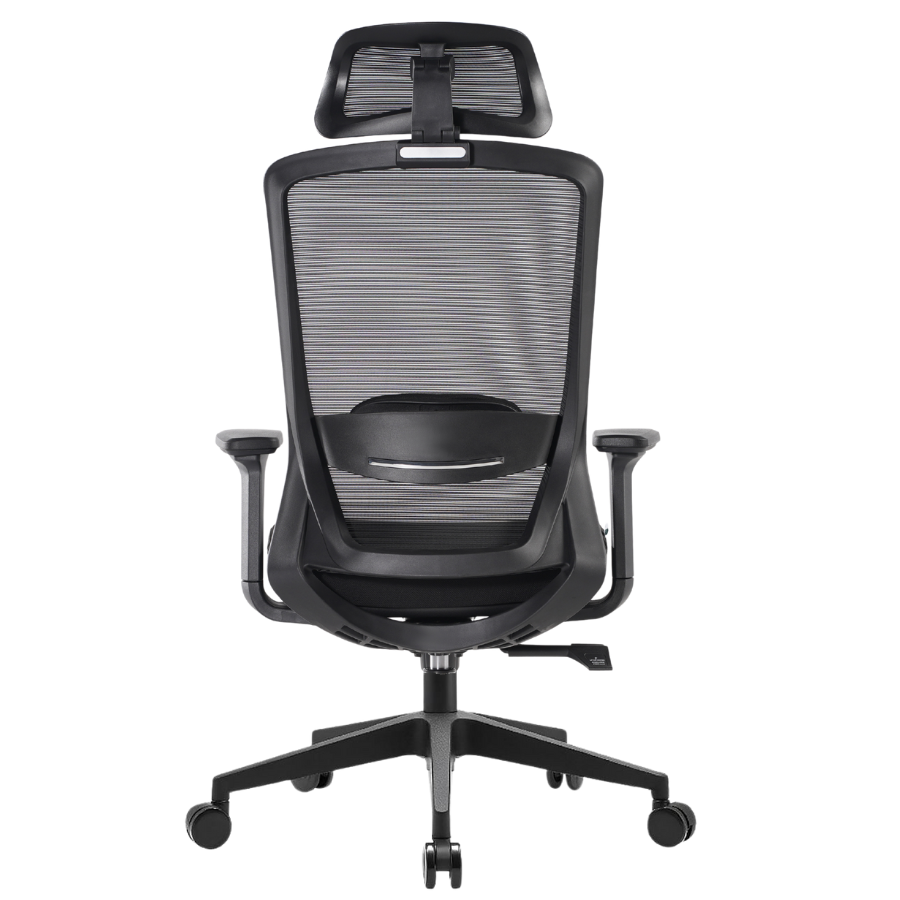 Silla Ejecutiva Kaze Negra Alta OffiMobile, base negra, vista posterior.