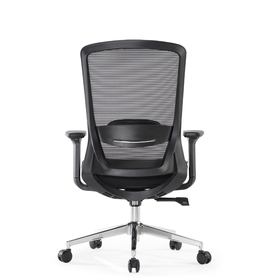 Silla Ejecutiva Kaze Negra RB OffiMobile, sin cabecera, base cromada, vista posterior.