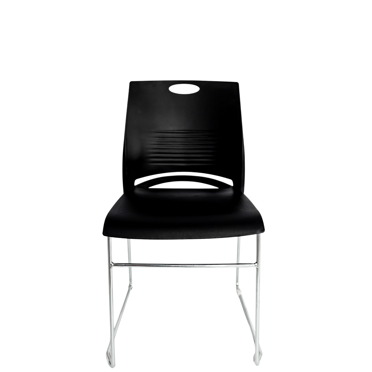 Nano E-50102 negra, asiento y respaldo de polipropileno con base de trineo cromado, vista frontal