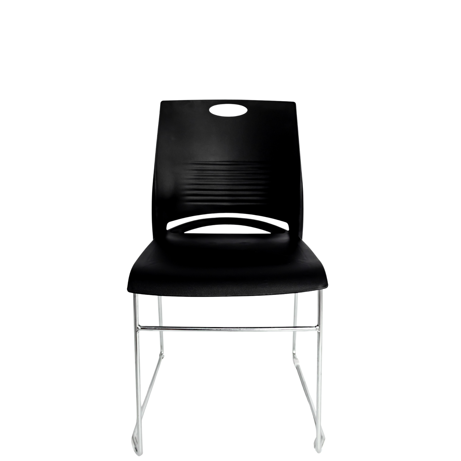 Nano E-50102 negra, asiento y respaldo de polipropileno con base de trineo cromado, vista frontal