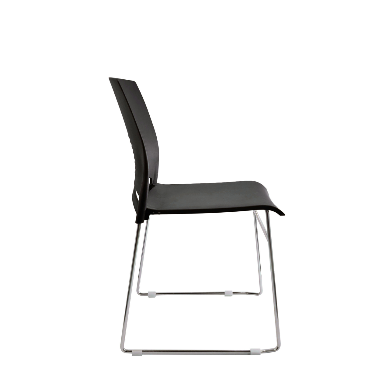 Nano E-50102, perfil del asiento moldeado, respaldo curvo y base de trineo, vista lateral