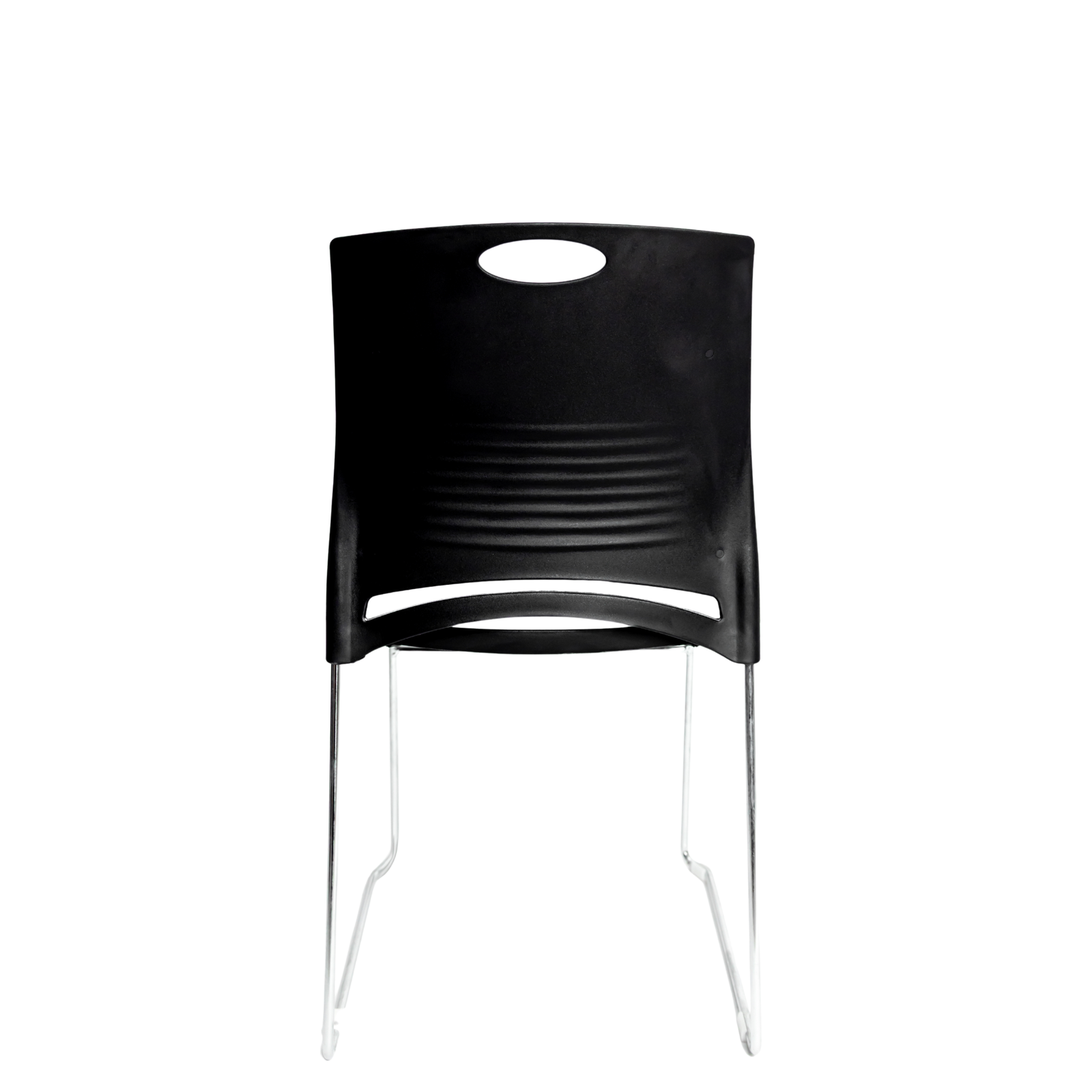 Nano E-50102, asa ovalada y abertura lumbar del respaldo de polipropileno negro, vista posterior