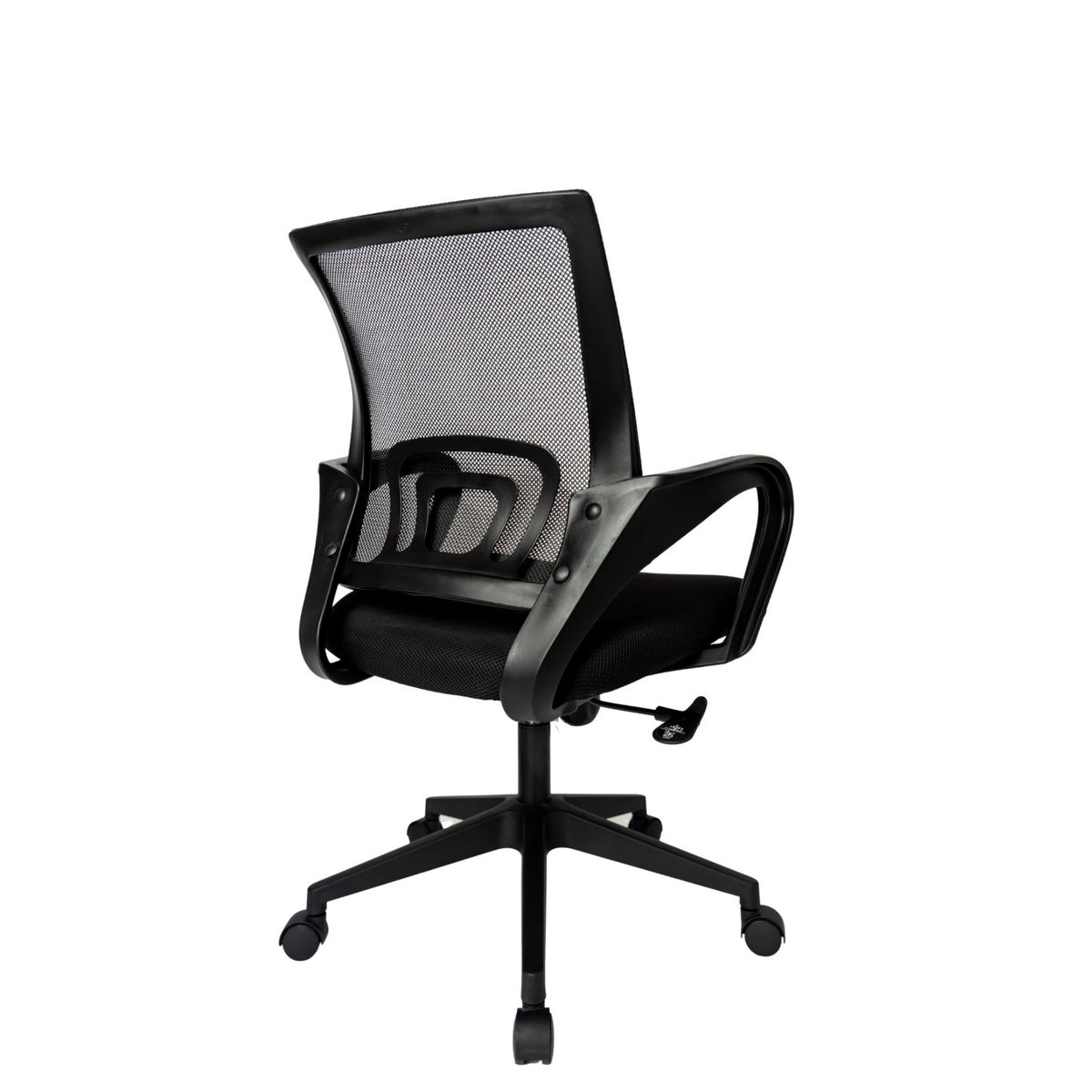 Silla operativa Tiny con base negra, vista posterior en perspectiva. OffiMobile.