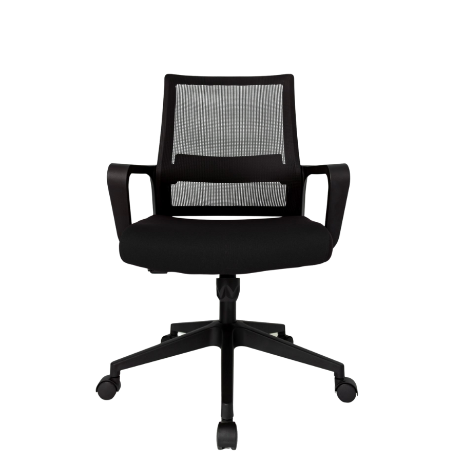 Silla Operativa Zen OffiMobile, asiento negro, base negra, vista frontal.
