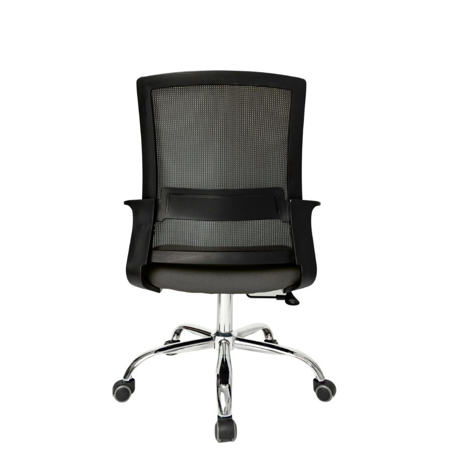 Silla Operativa Zen Plus OffiMobile, asiento gris, base cromada, vista posterior.