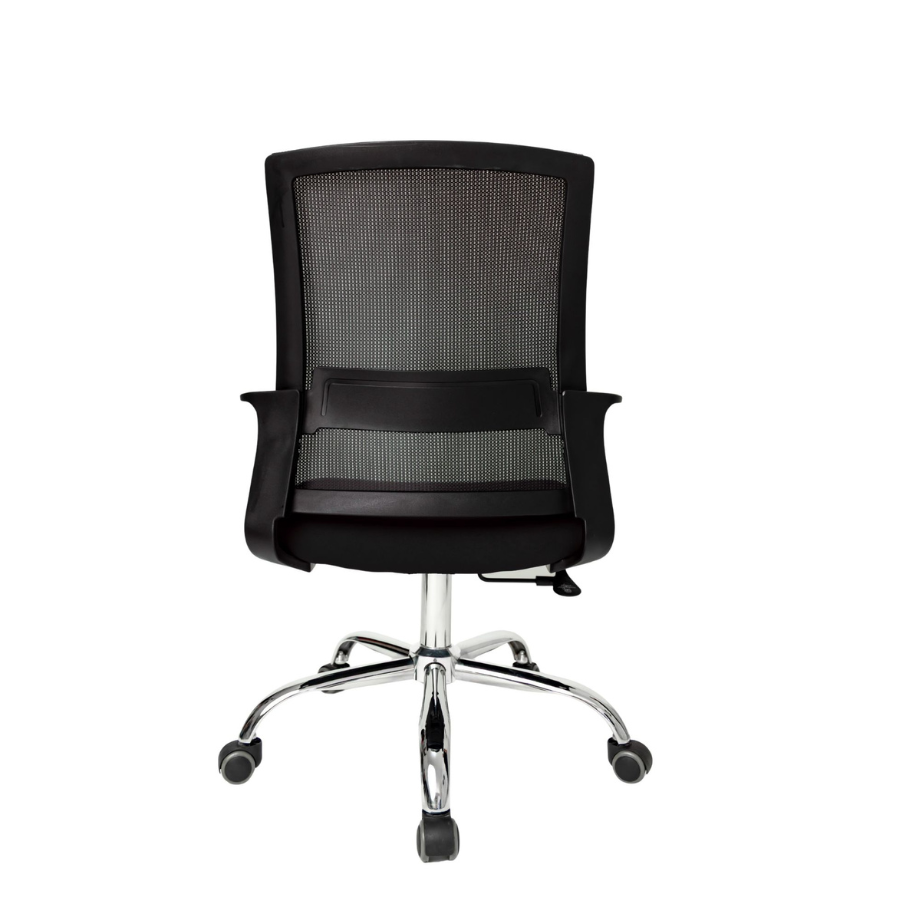 Silla Operativa Zen Plus OffiMobile, asiento negro, base cromada, vista posterior.
