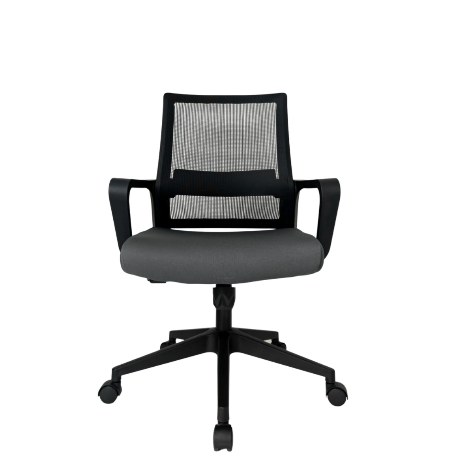 Silla Operativa Zen Plus OffiMobile, asiento gris, base negra, vista frontal.
