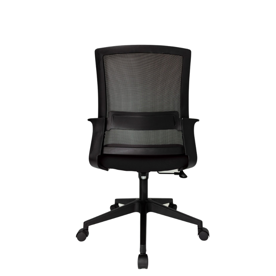 Silla Operativa Zen Plus OffiMobile, asiento negro, base negra, vista posterior.