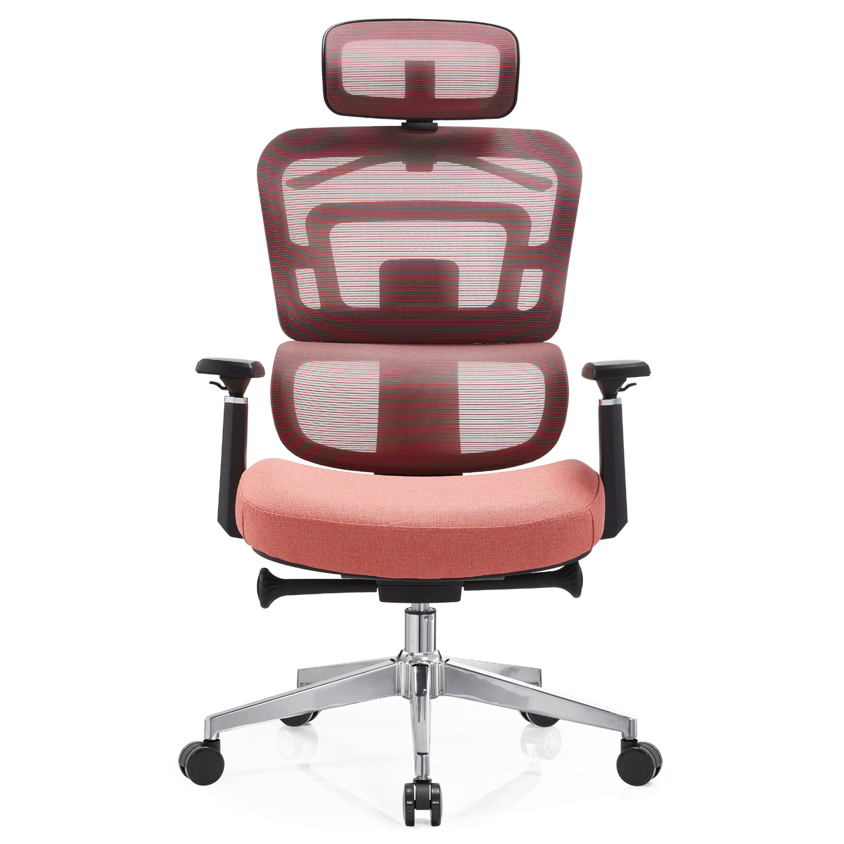 Silla Zoe Alta OffiMobile, tapiz Coral, base cromada, vista frontal