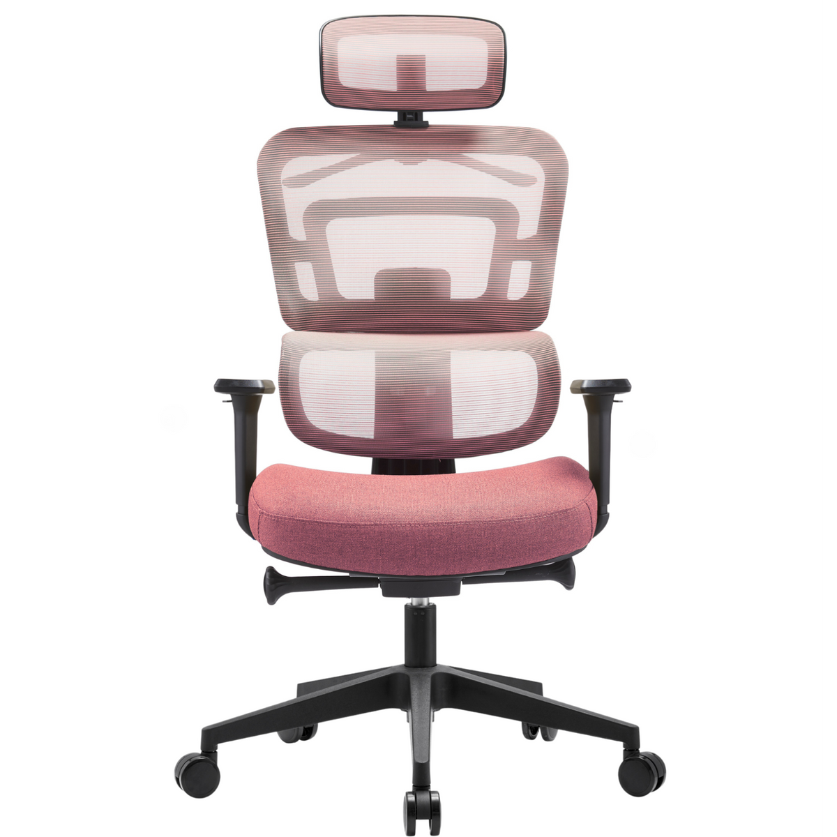 Silla Zoe Alta OffiMobile, tapiz Coral, base negra, vista frontal